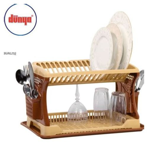 Égouttoir à Vaisselle - Deux Couches - Rangement - Plastique - Marron